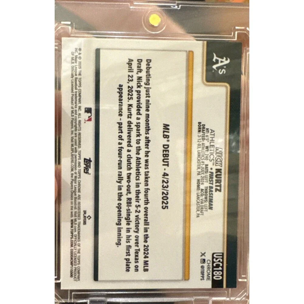 Nick Kurtz 2025 Topps Chrome Update Rookie Debut Oakland Athletics RC #USC180